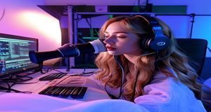 ASMR创作者在录音棚内录制角色扮演内容，体现asmr网站创作者生态的专业化趋势